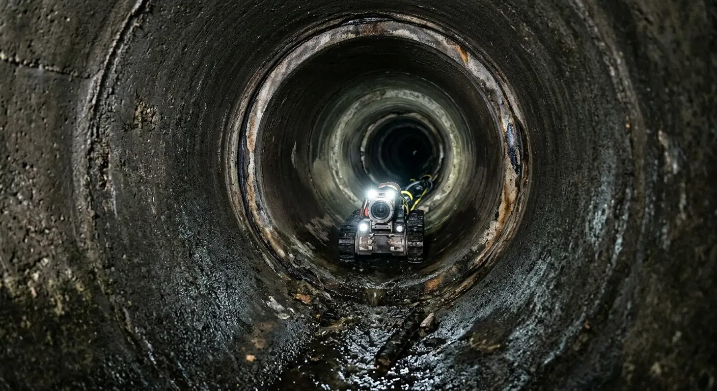 Robotic sewer camera inspecting pipe interior for Drain Snake Service in Newbury